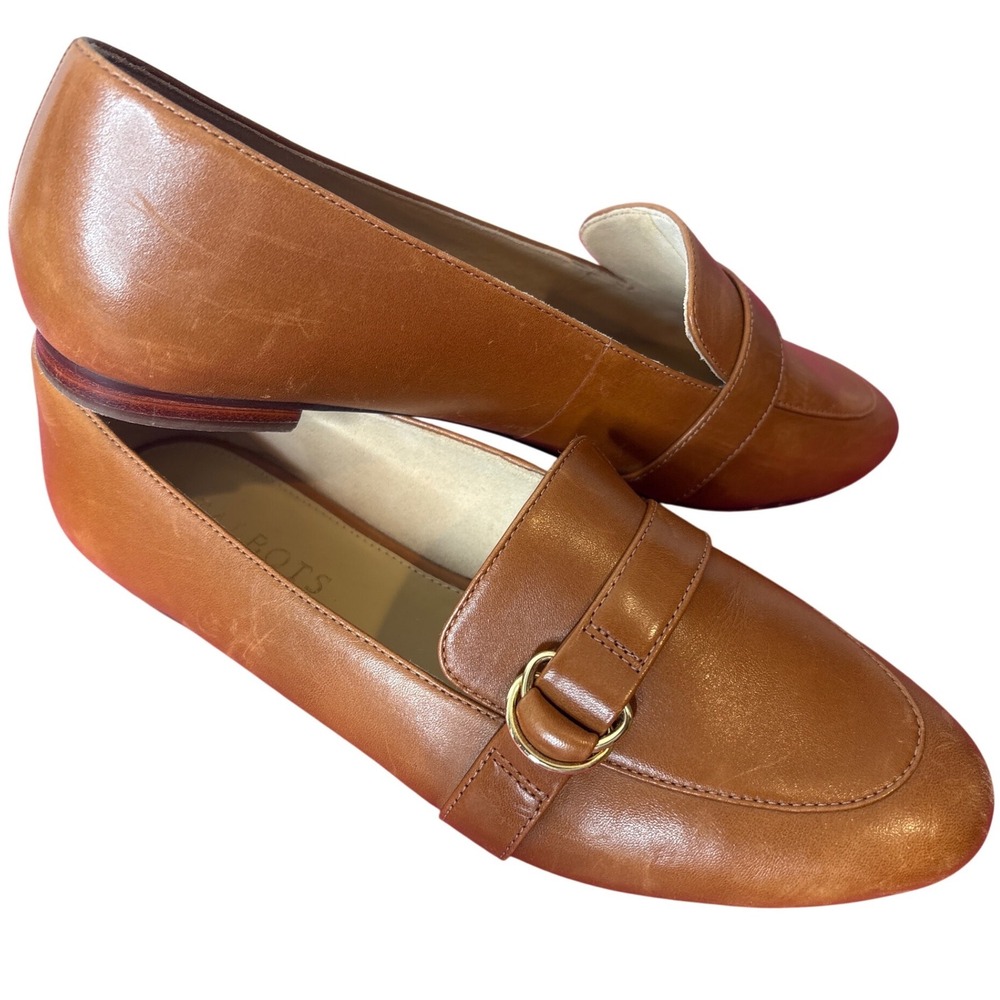 Talbots Womens Cognac Brown Leather Almond Toe Flat Loafers 8M Classic Timeless